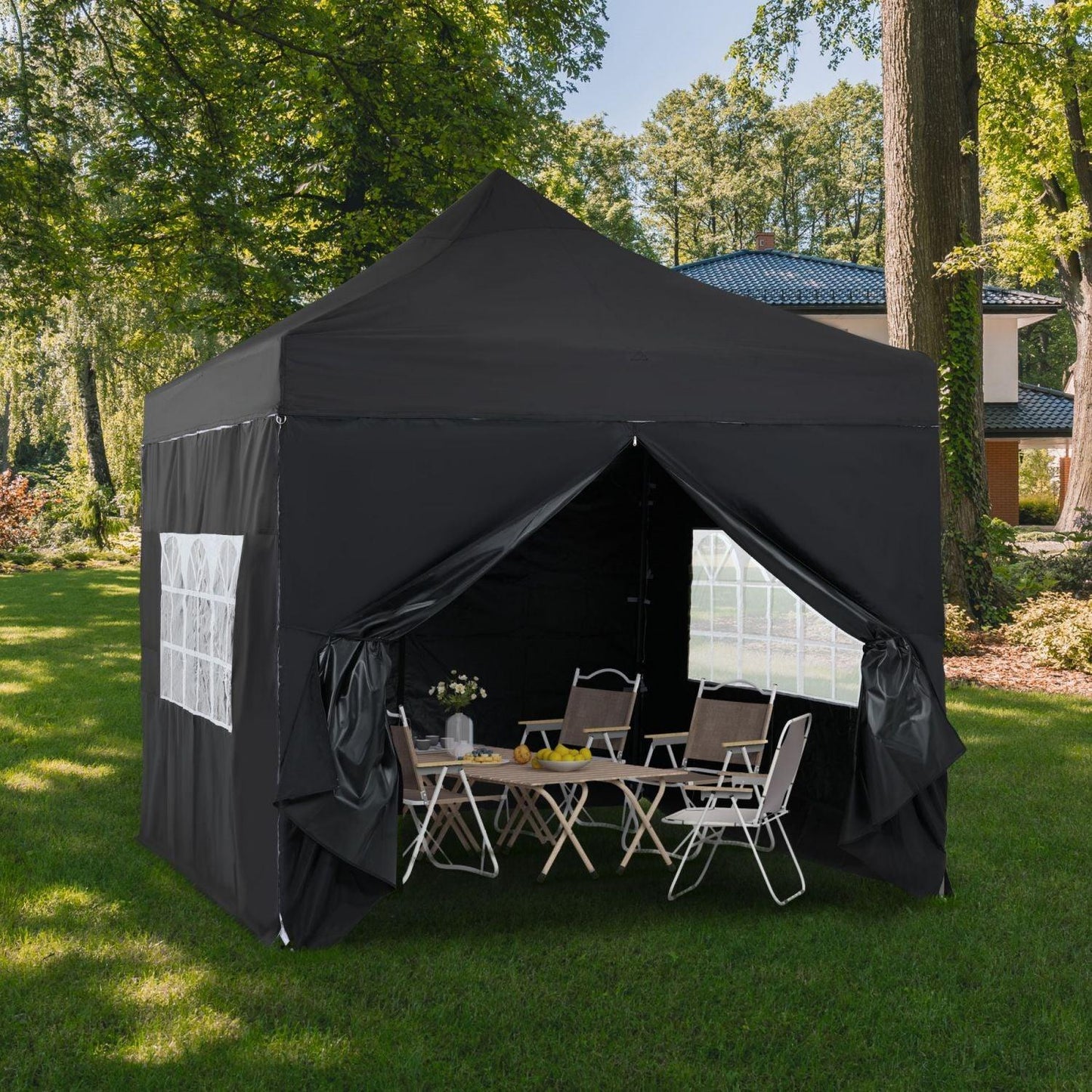 10 x 10 FT. Pop Up Canopy Tent with Windows Sidewalls, 3 Adjustable Heights, with Wheeled Bag Aoodor