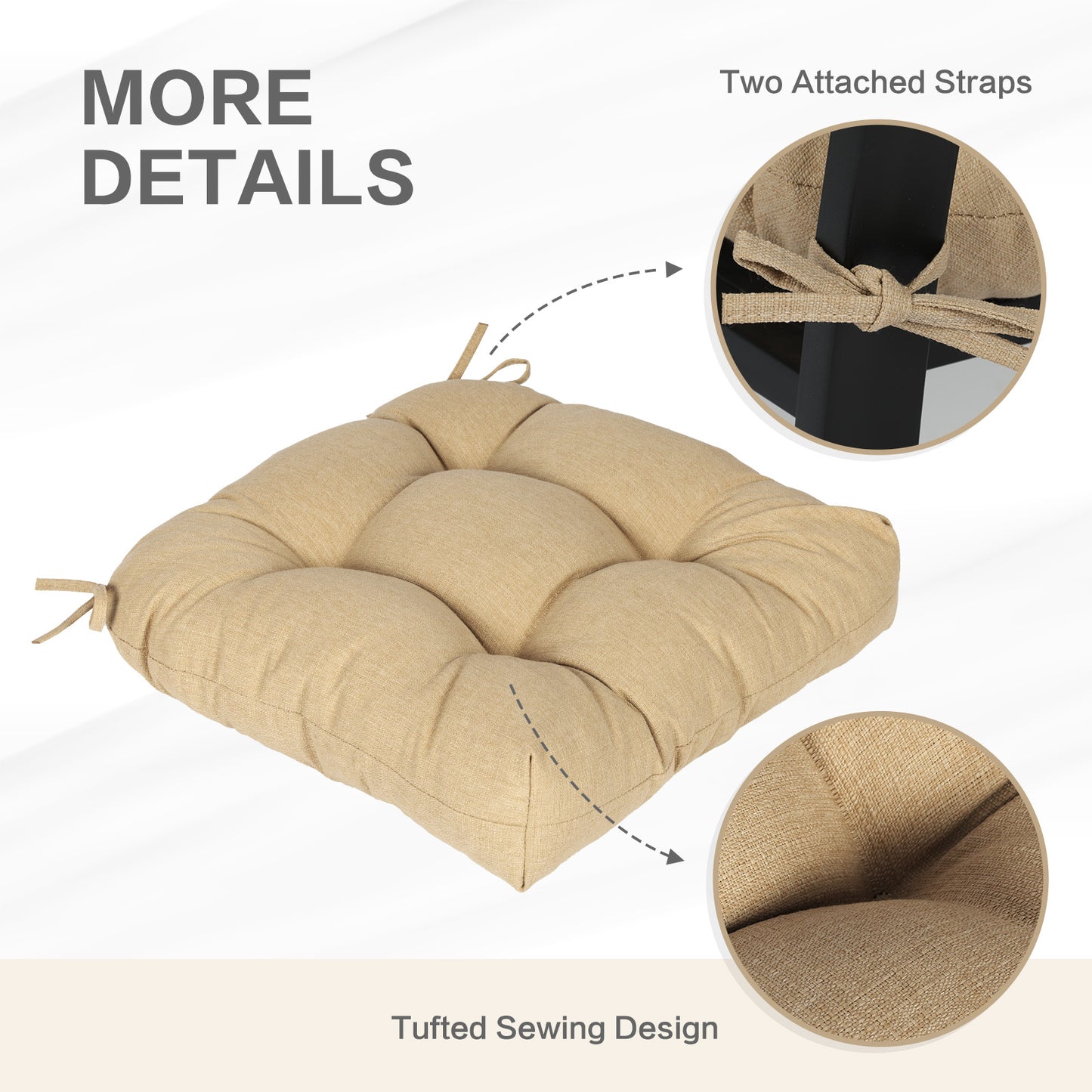 19x19x5 Inch Tufted Outdoor Chair Cushions, Water and Fade Resistant Polyester Dining Chair Pads with Ties - Brown - Aoodor