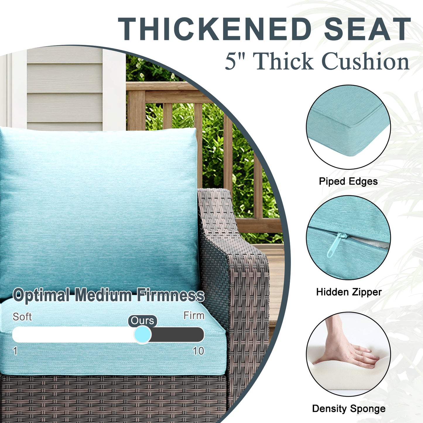 10-Piece Half-Moon Wicker Outdoor Sectional Set with Turquoise Cushions