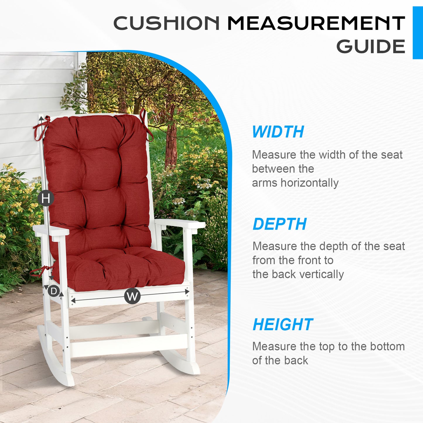 Tufted Outdoor High Back Chair Cushions Patio Replacement Cushion, Red