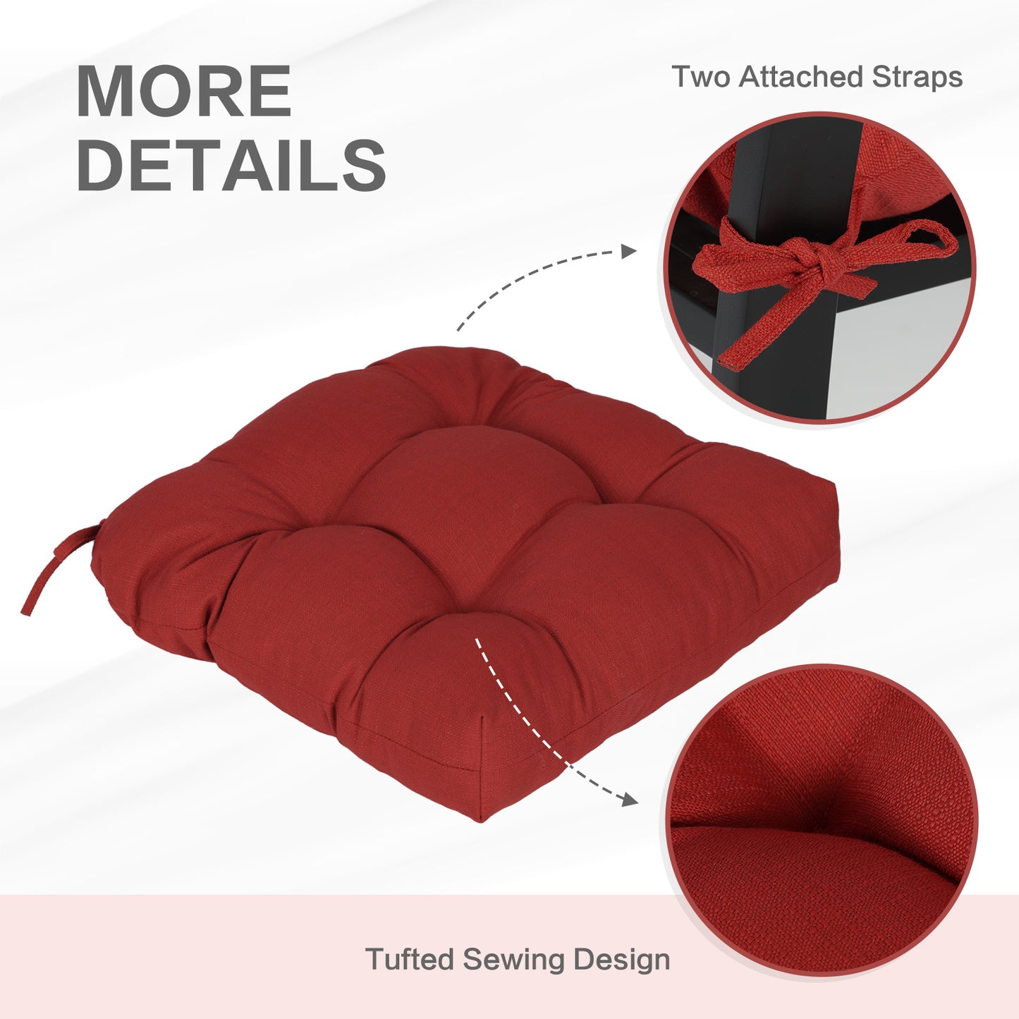 19x19x5 Inch Tufted Outdoor Chair Cushions, Water and Fade Resistant Polyester Dining Chair Pads with Ties - Red Aoodor