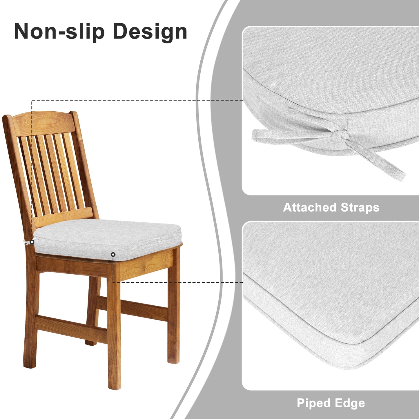 Outdoor Dining Chair Cushions Set, Patio Chair Pads with Ties, Light Gray