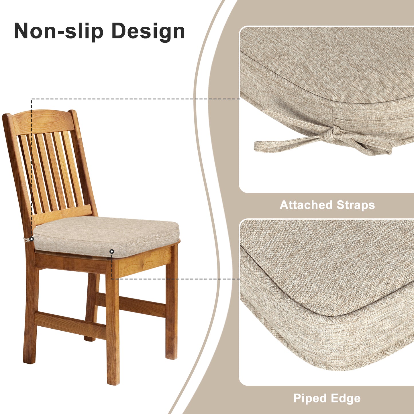 Outdoor Dining Chair Cushions Set, Patio Chair Pads with Ties, Brown