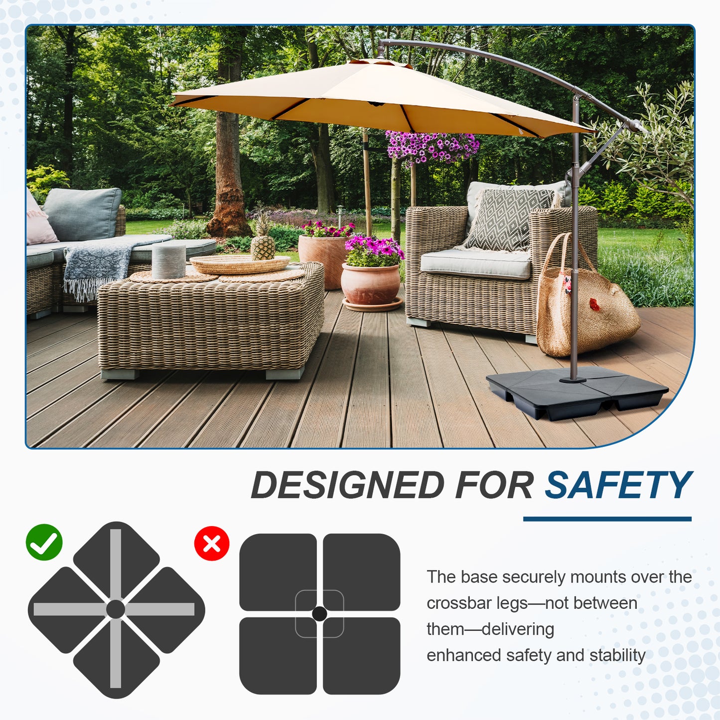 4-Piece Offset Cantilever Patio Umbrella Base Stand - Sand Filled Weight Plates for Stability Aoodor