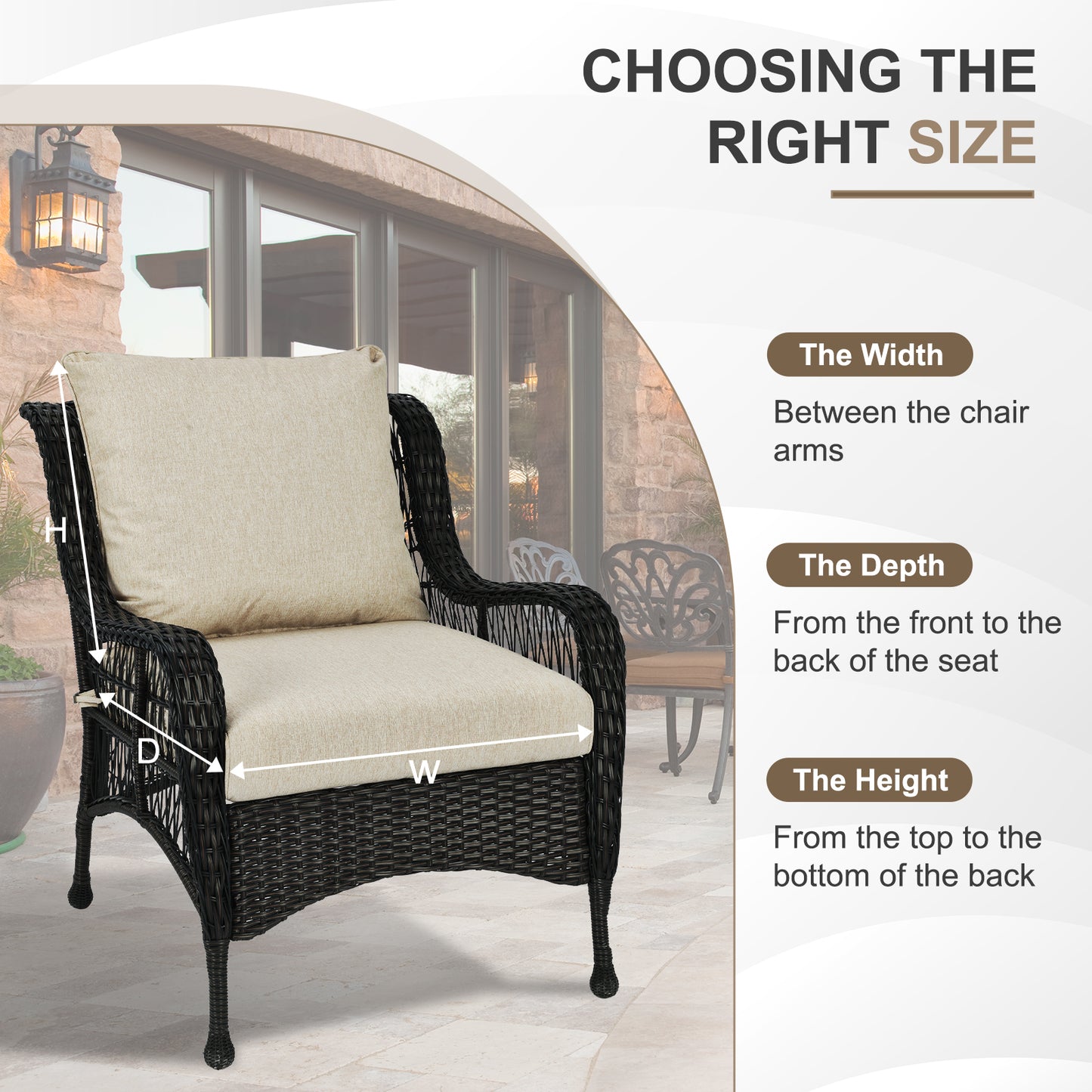 Waterproof Outdoor Deep Seat Cushion Set with Adjustable Straps & Removable Cover - Brown Aoodor