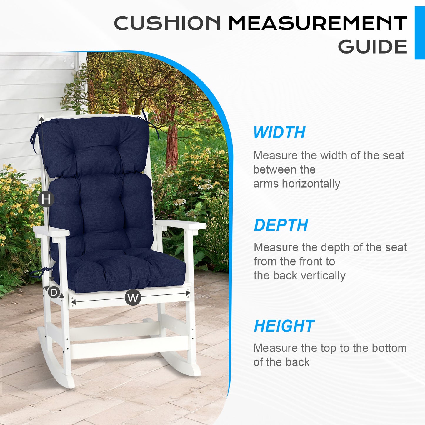 Tufted Outdoor High Back Chair Cushions Patio Rocking Pads for Furniture, Dark Blue