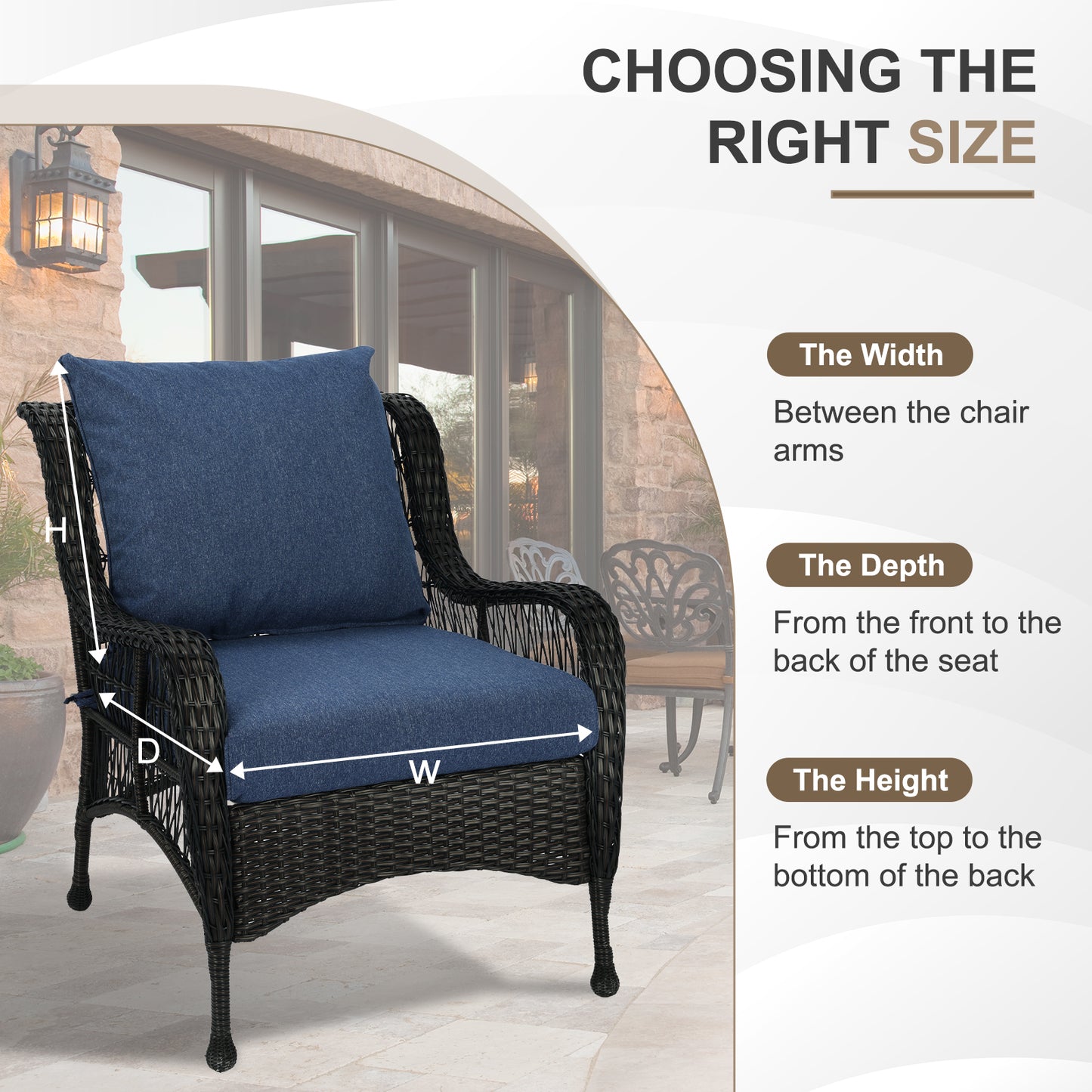 Waterproof Outdoor Deep Seat Cushion Set with Adjustable Straps & Removable Cover - Navy Blue Aoodor