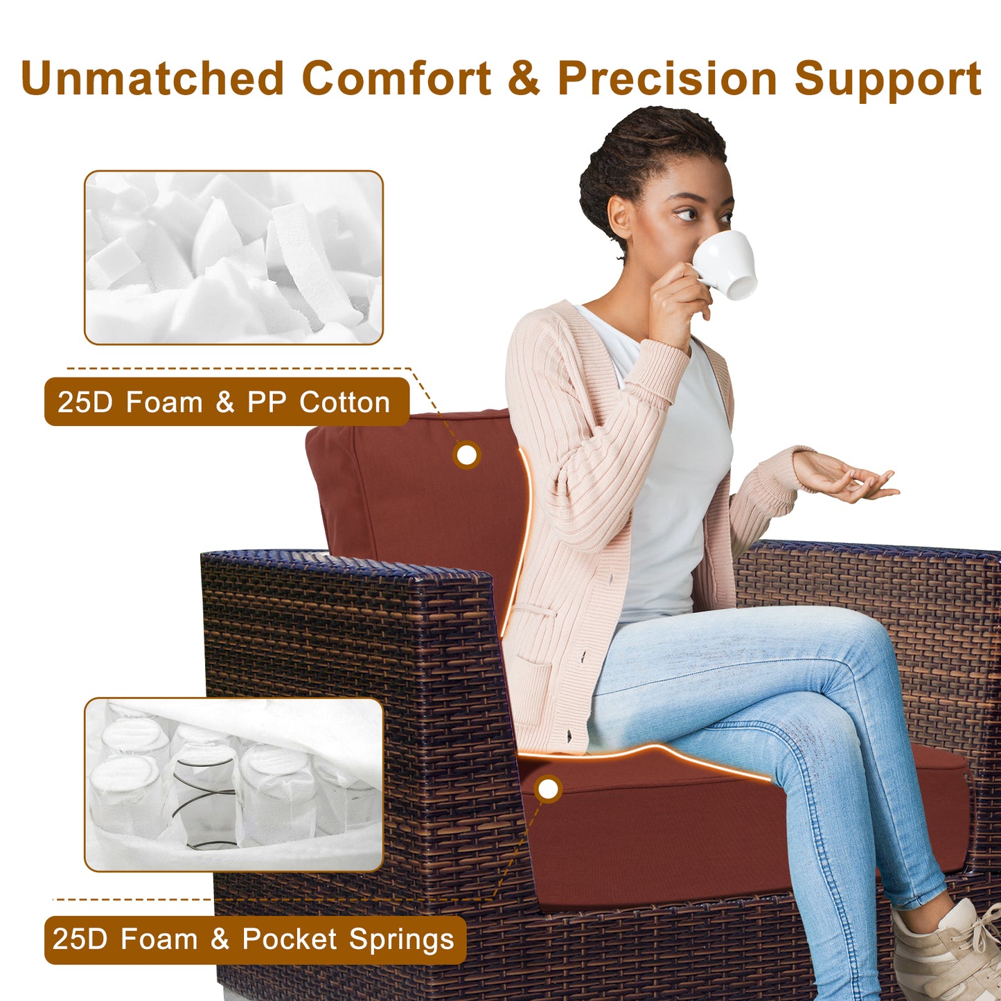 Premium Sunbrella Fabric Outdoor Patio Chair Cushions Set, Canvas Henna Aoodor