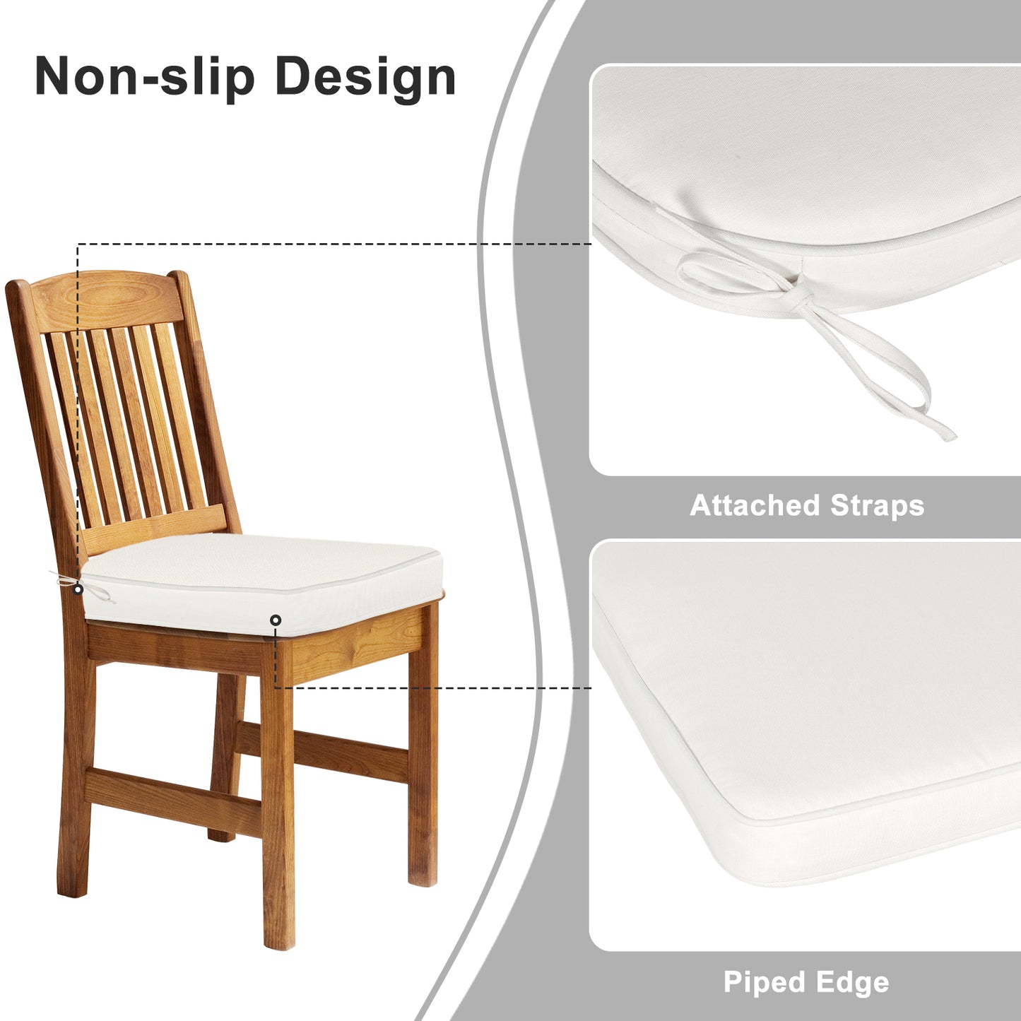 Outdoor Dining Chair Cushions Set, Patio Chair Pads with Ties, Ivory White