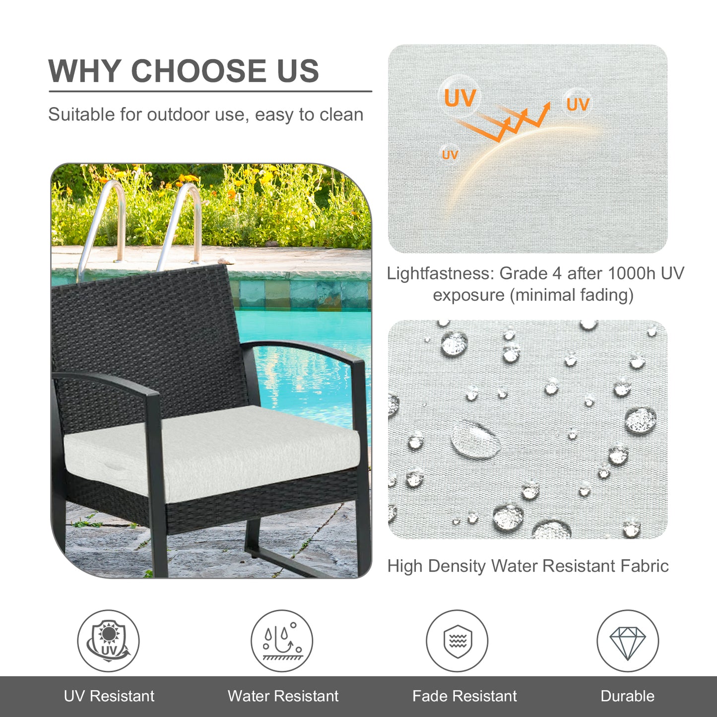 Outdoor Chair Cushions Set of 2 with Handle and Ties, Water Resistant Patio Seat Pads, Light Gray Aoodor