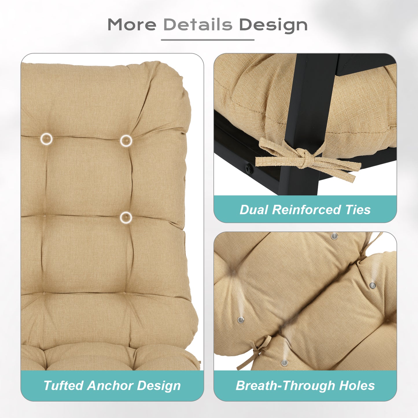 Outdoor High Back Tufted Adirondack Chair Cushion, Patio Rocking Chair Cushions with Ties, Set of 2, Brown Aoodor