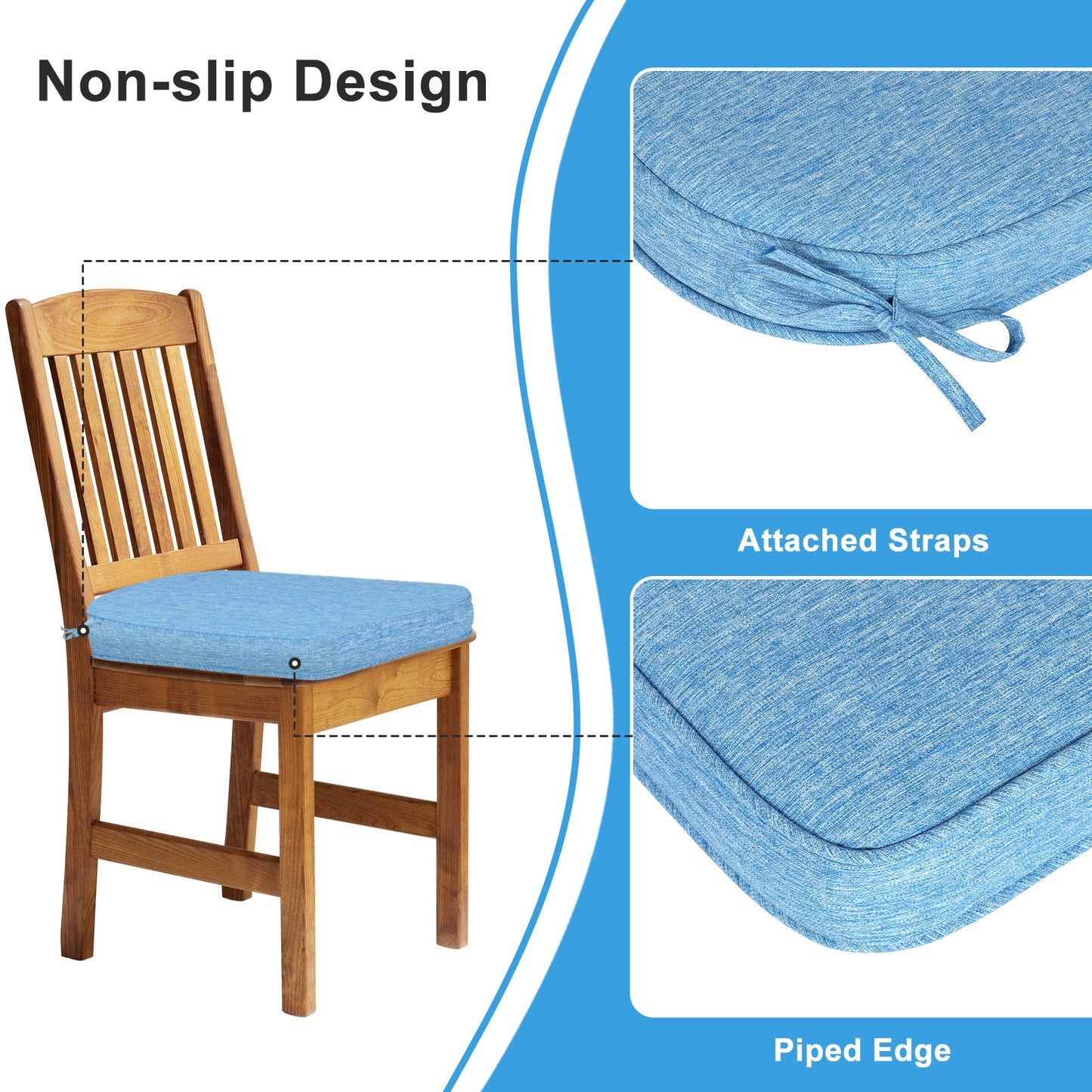 Outdoor Dining Chair Cushions Set, Patio Chair Pads with Ties, Lake Blue