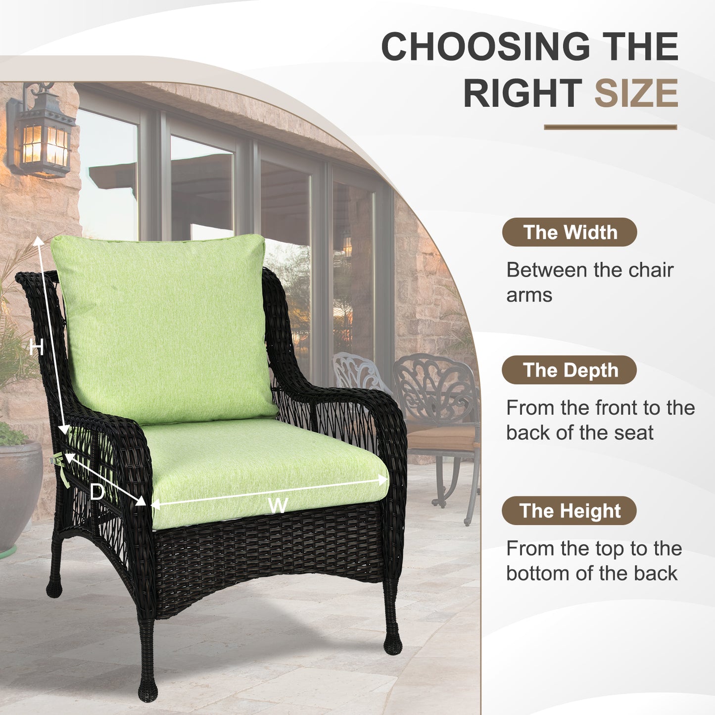 Waterproof Outdoor Deep Seat Cushion Set with Adjustable Straps & Removable Cover - Green