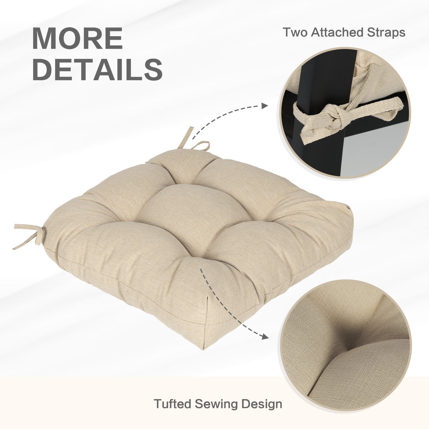 19x19x5 Inch Tufted Outdoor Chair Cushions, Water and Fade Resistant Polyester Dining Chair Pads with Ties - Khaki - Aoodor