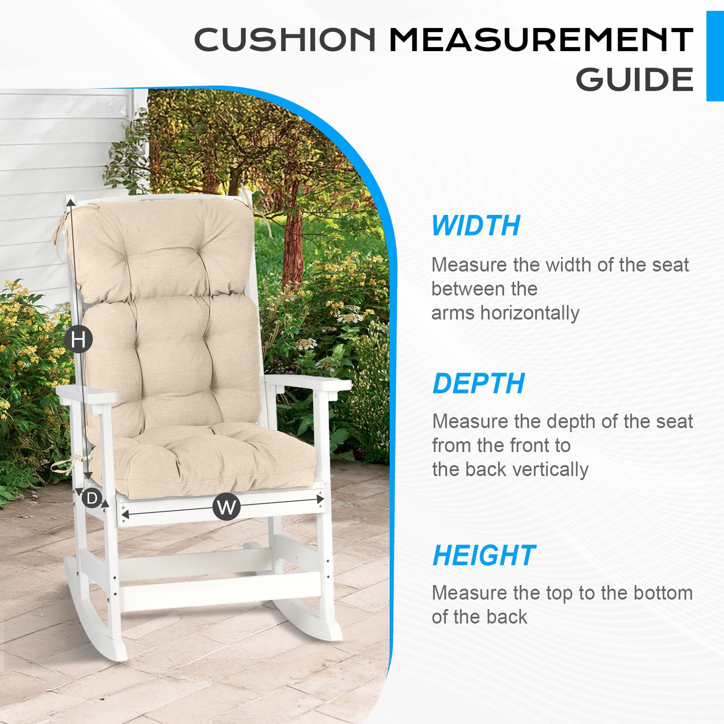 Tufted Outdoor High Back Chair Cushions Patio Rocking Pads for Furniture, Khaki
