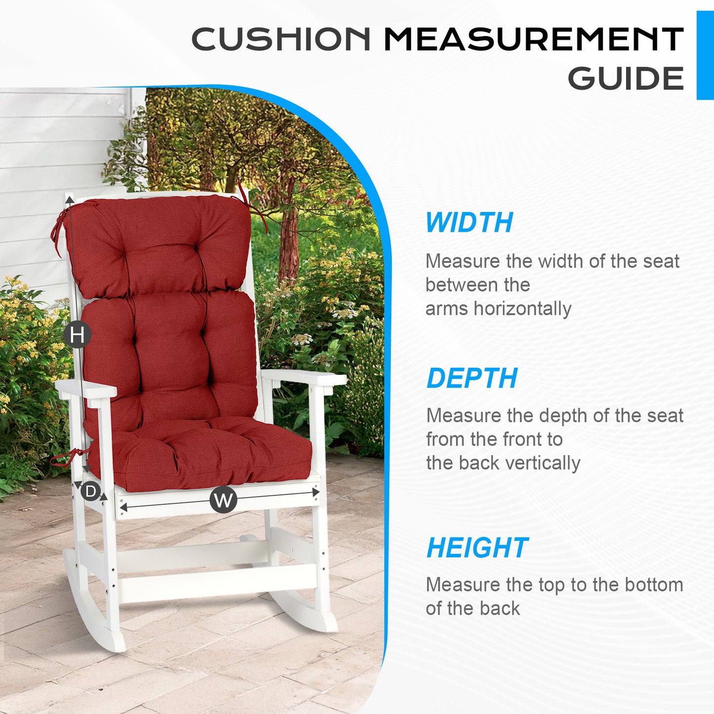 Tufted Outdoor High Back Chair Cushions Patio Rocking Pads for Furniture, Red