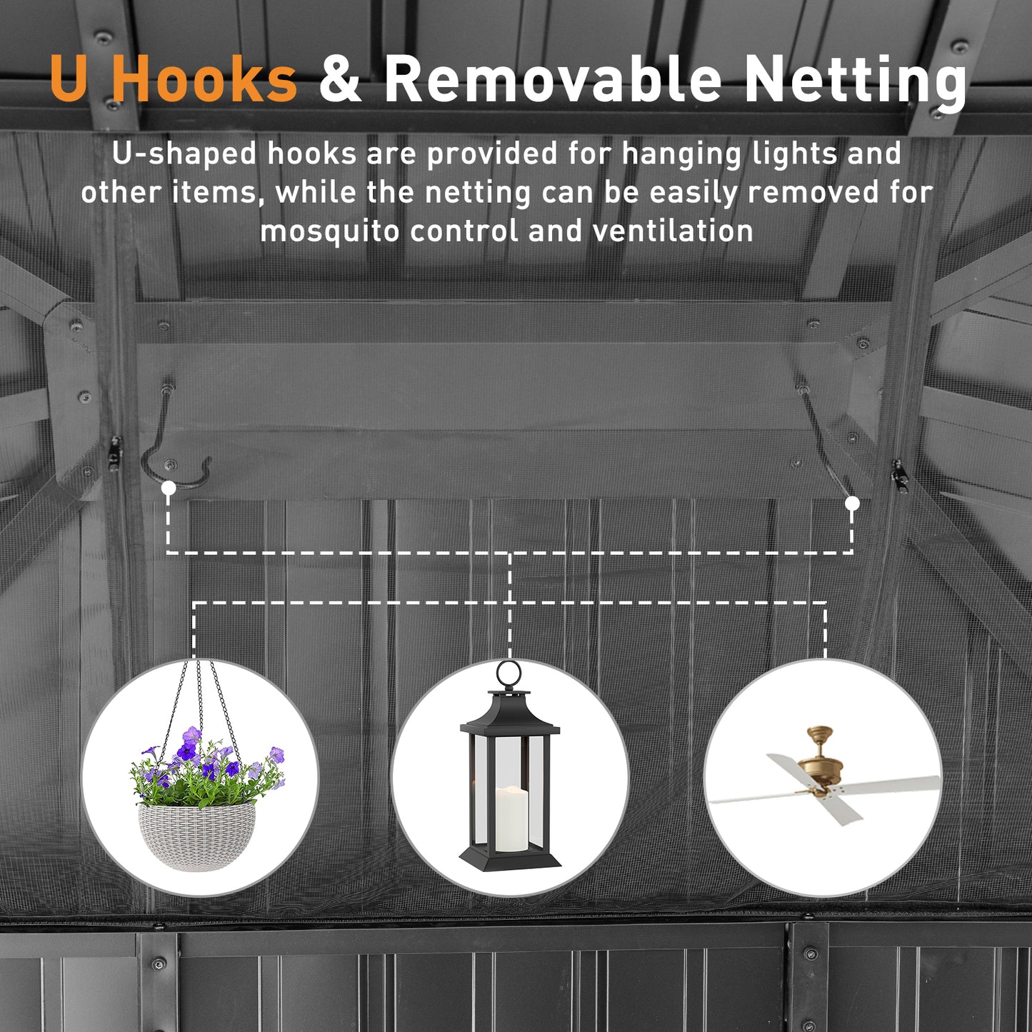 10'x12' Outdoor Patio Wooden Frame Gazebo with 2-Tier Galvanized Metal Hardtop Roof and Charging Socket