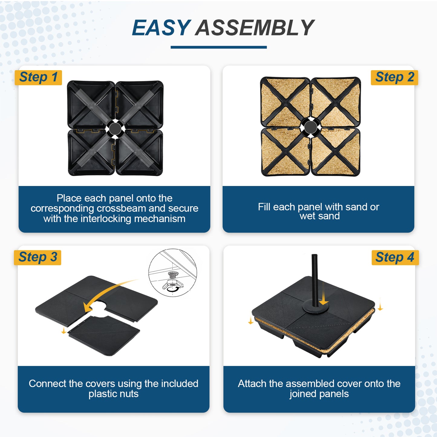 4-Piece Offset Cantilever Patio Umbrella Base Stand - Sand Filled Weight Plates for Stability