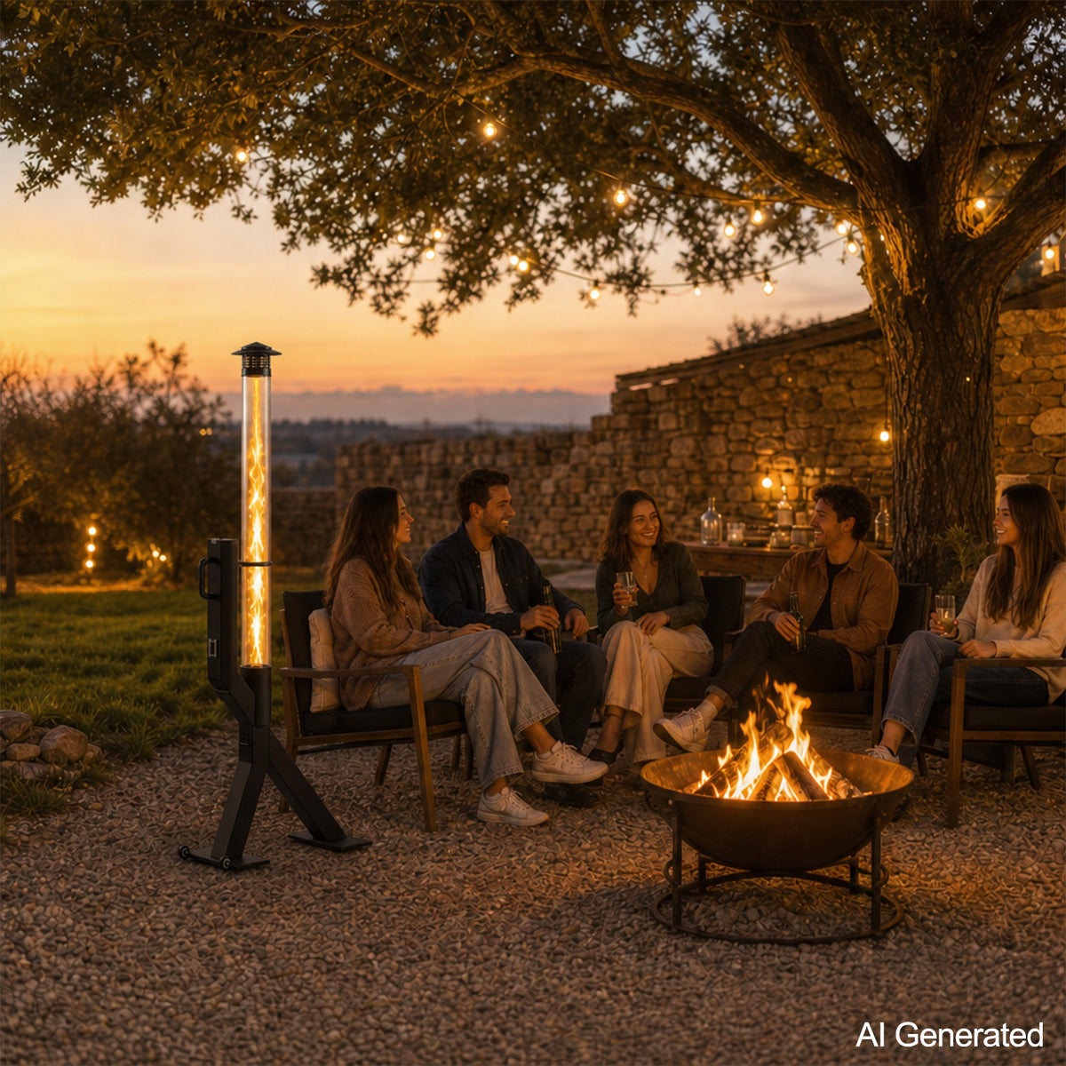70 inch Wood Pellet Patio Heater, Wood Pellet Fire Tube Stove Portable Pellet Stove with Glass Column, Wheels, Rain Cap and Viewing Window for Porch, Backyard, Garden, and Camping