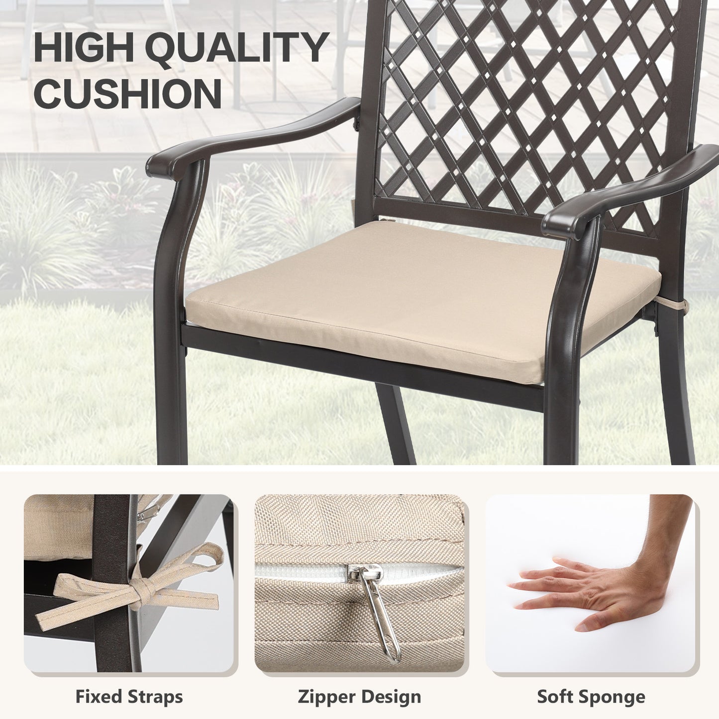 2-Piece Set Outdoor Patio Metal Dining Chairs with Seat Cushions
