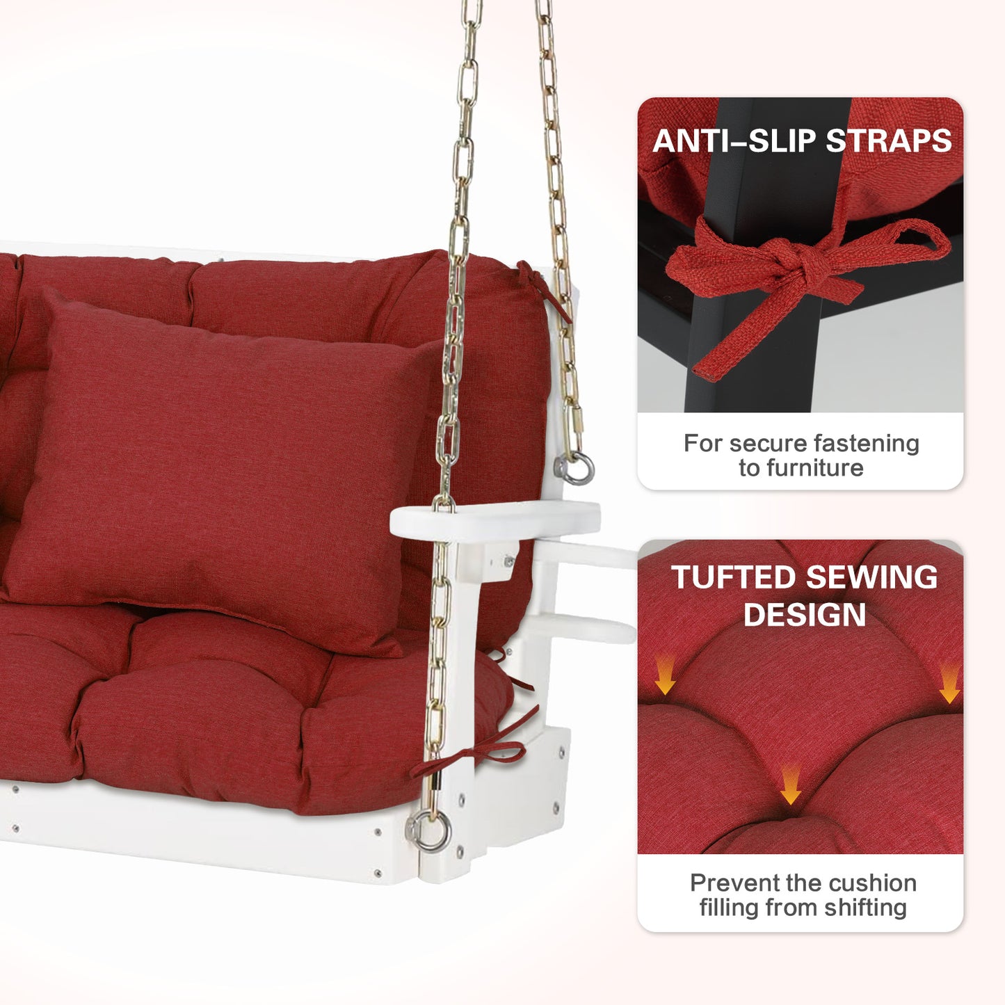 59" Tufted Porch Swing Cushions, Extra 5.1" Thick Outdoor Swing Bench Replacement Cushion with Backrest and 2 Pillows - Red Aoodor