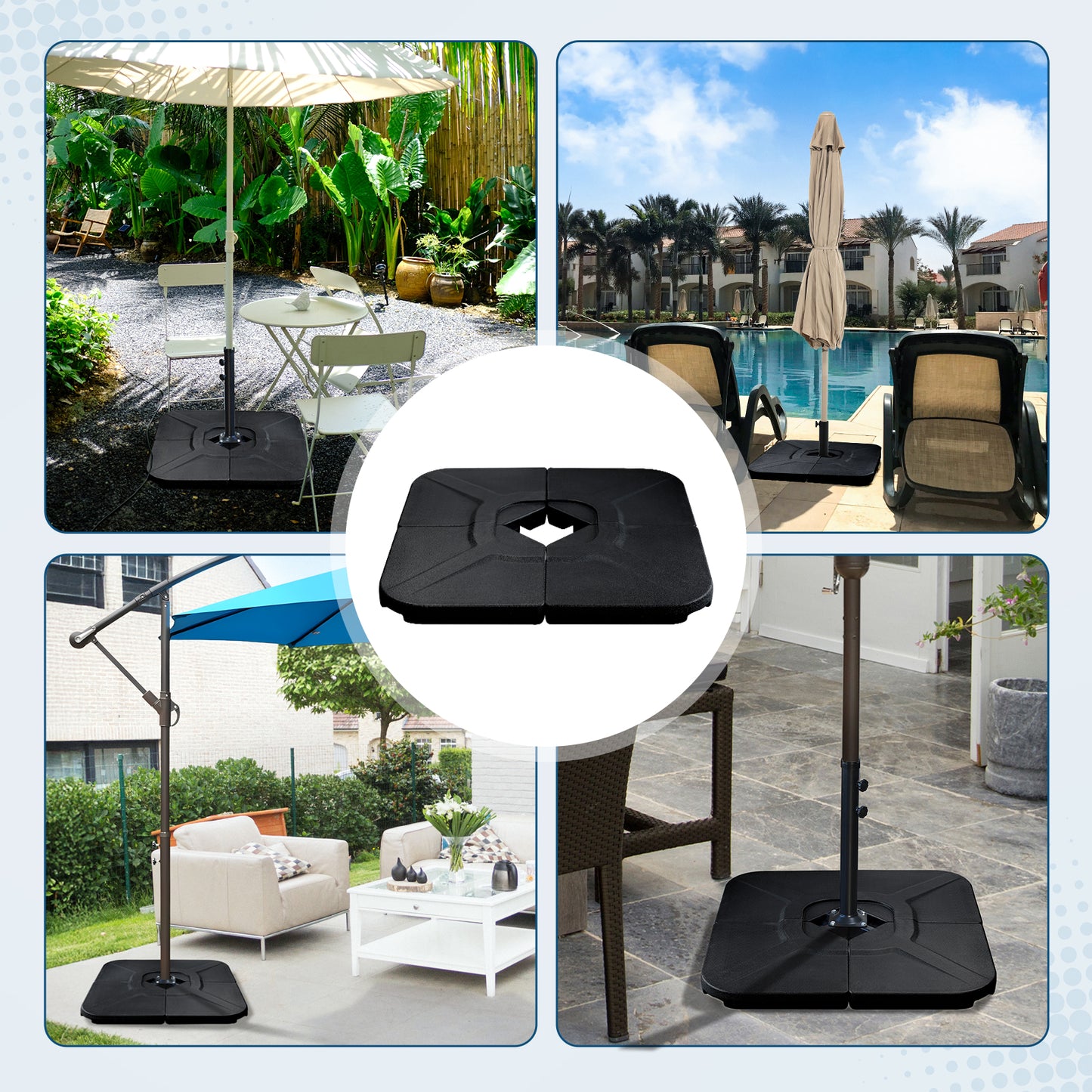 Cantilever Offset Patio Umbrella Stand 4-Piece Set, 176lbs Capacity - Black - Aoodor