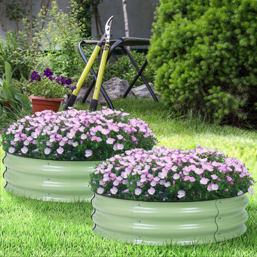 9'' Tall Raised Garden Bed 30'' Round - Outdoor Garden Planter Box Set of 2 Aoodor Green