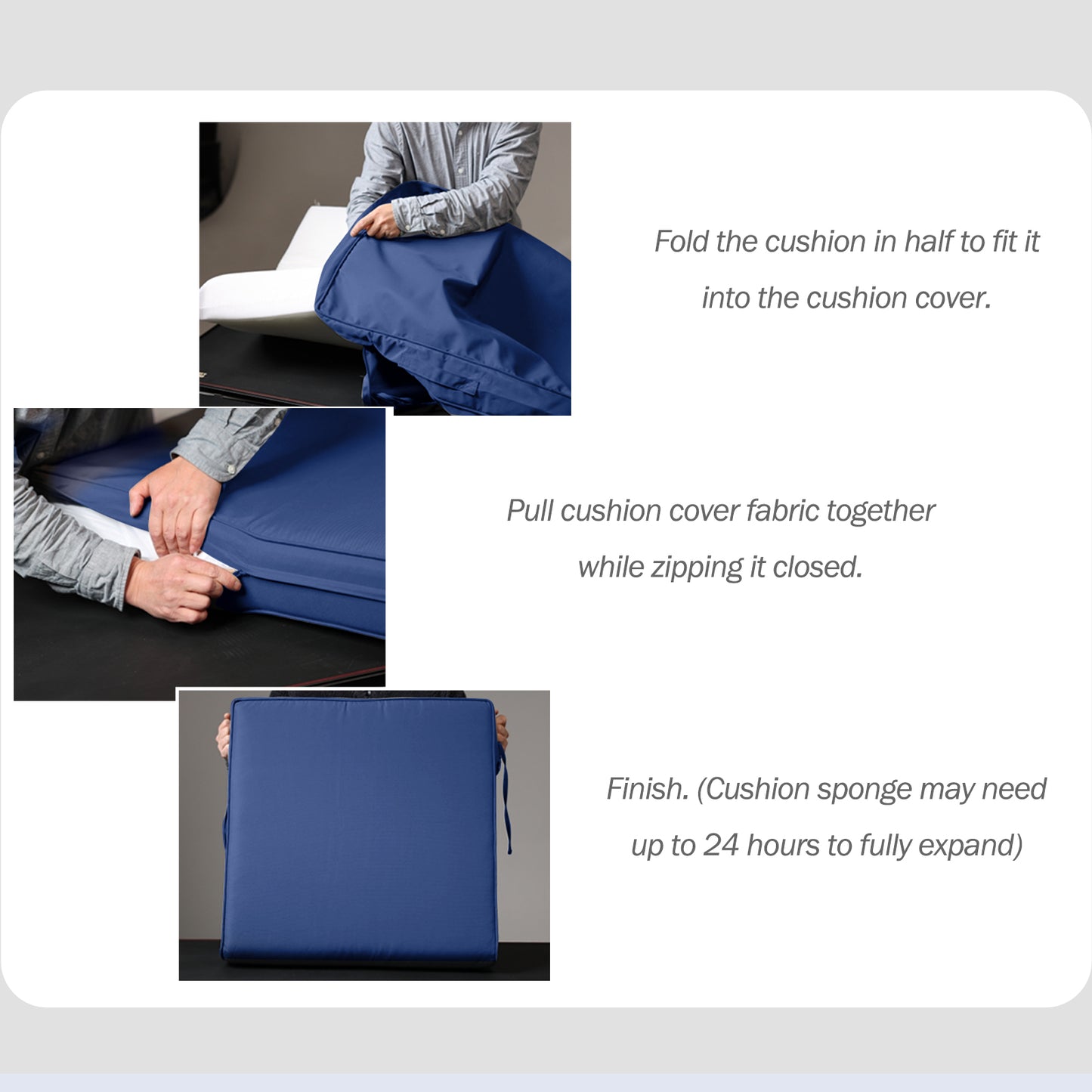 Outdoor Chair Cushion , Removable Cover with Hidden Zipper, Adaptable Secure Ties - Navy Blue