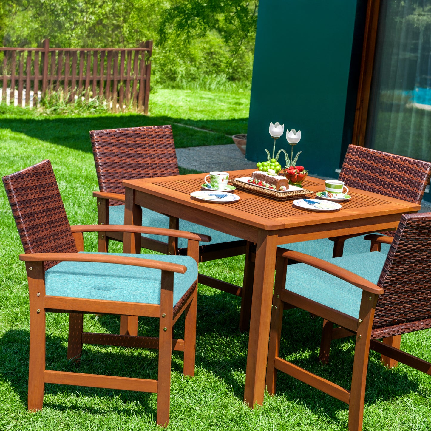 Outdoor Chair Cushions Set of 2 with Handle and Ties, Water Resistant Patio Seat Pads, Aruba Blue Aoodor