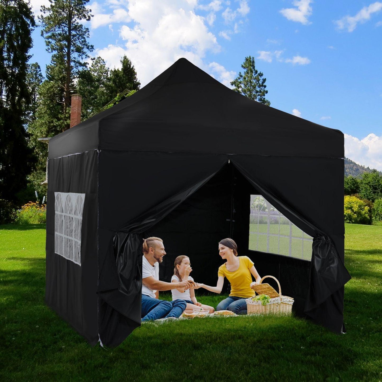 10 x 10 FT. Pop Up Canopy Tent with Windows Sidewalls, 3 Adjustable Heights, with Wheeled Bag Aoodor