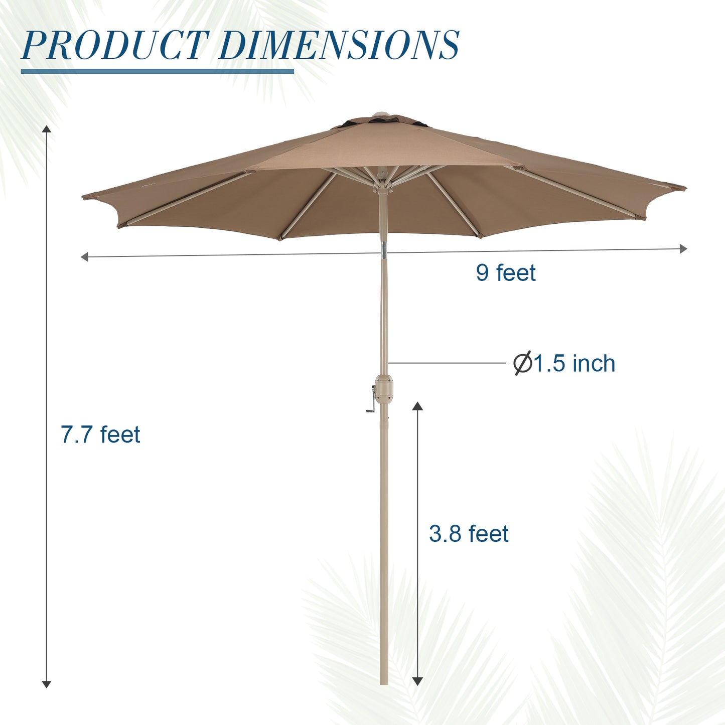 9 ft. Outdoor Patio Market Umbrella Aluminum Frame with Push Button Tilt Crank and 8 Steel Ribs