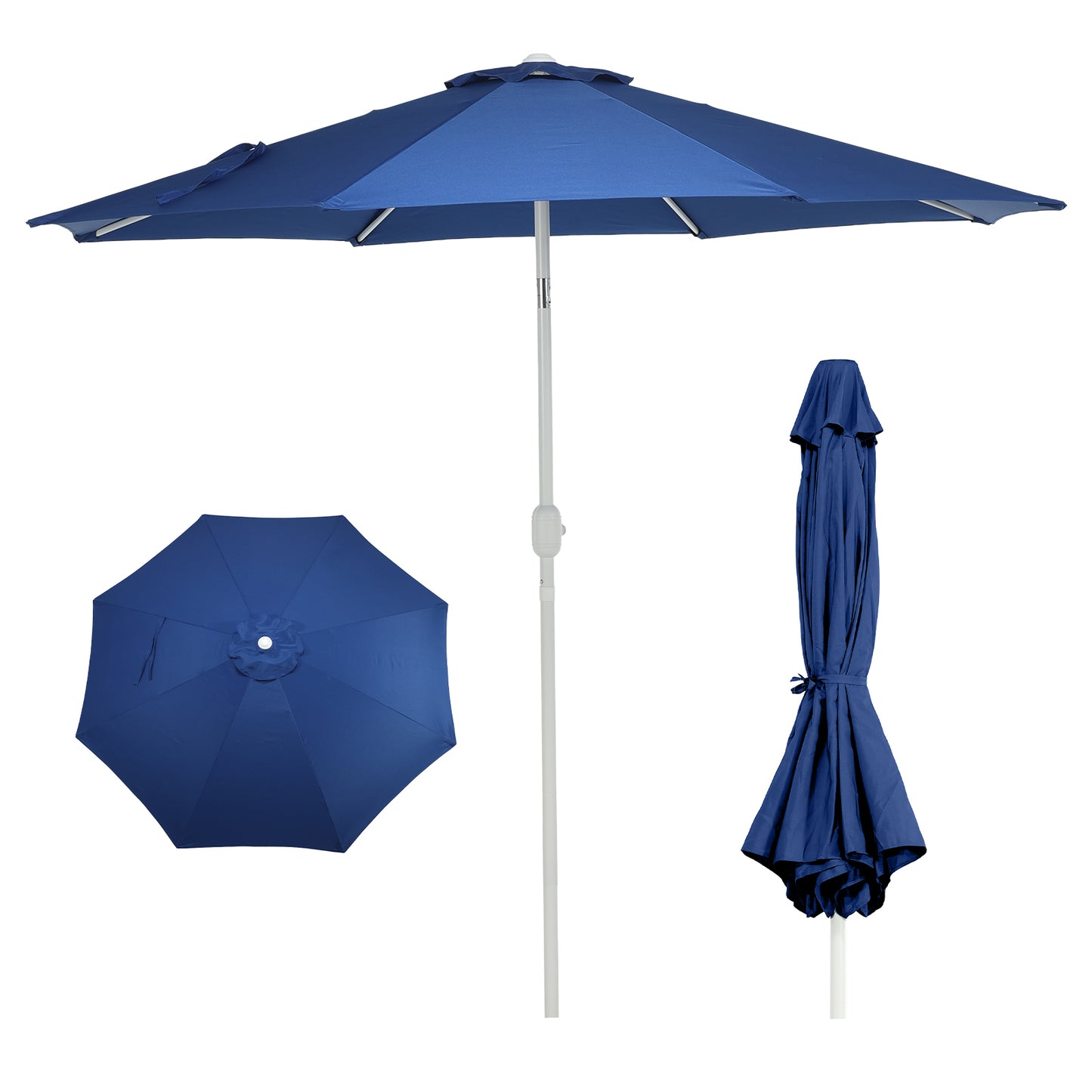 9 ft. Outdoor Patio Market Umbrella Aluminum Frame with Push Button Tilt Crank and 8 Steel Ribs