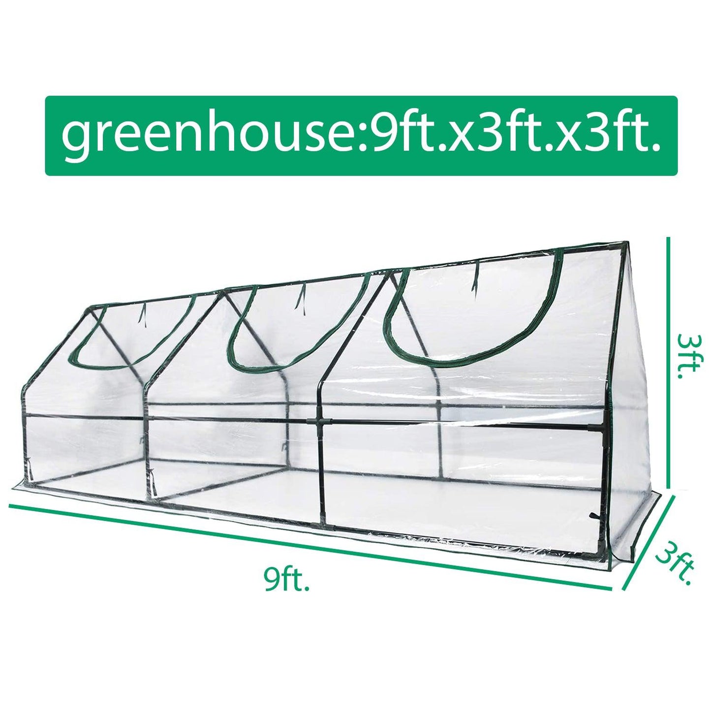 9 ft. x 3 ft. x 3 ft. Mini Greenhouse with 3 Zipper Doors, Water Resistant UV Protected Aoodor