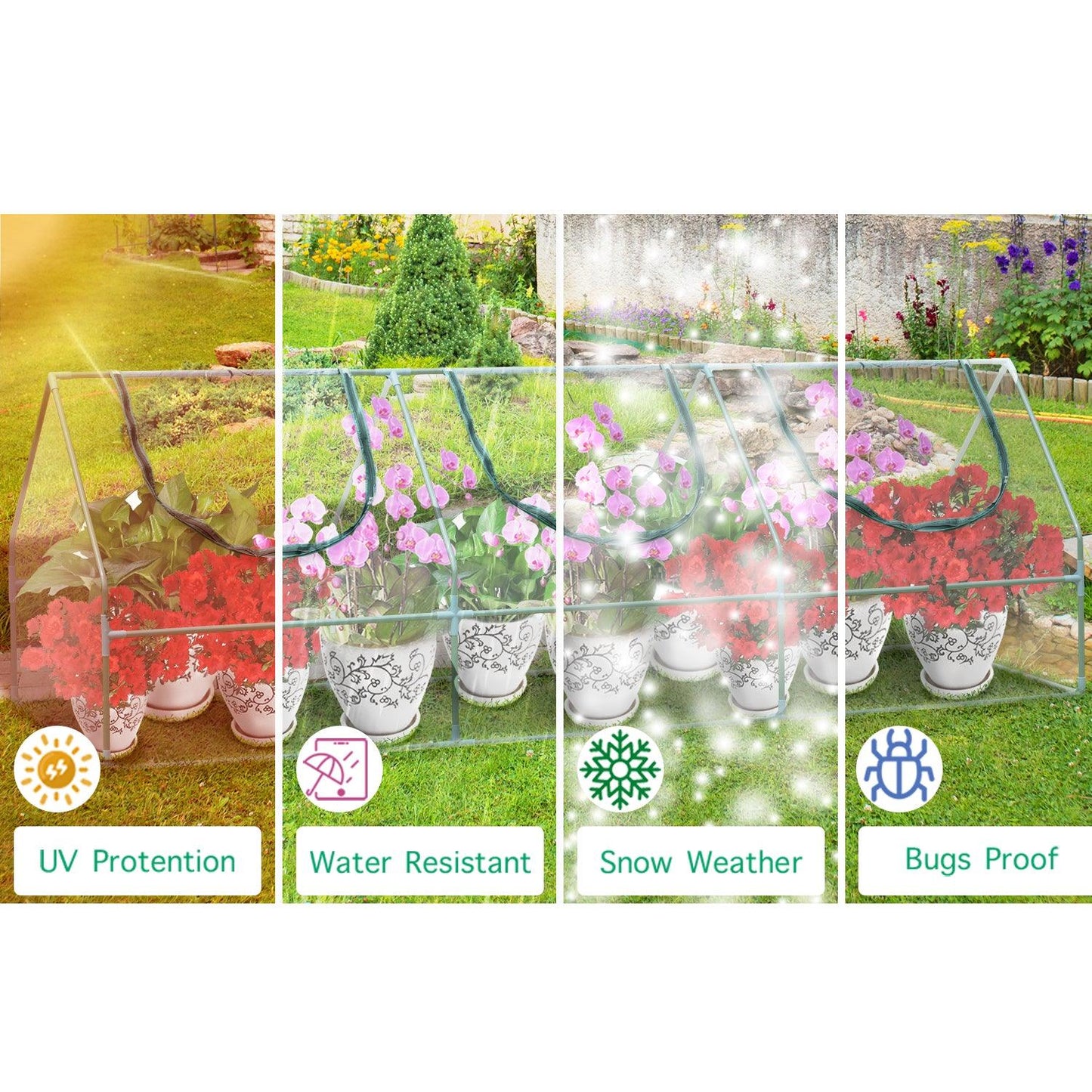 9 ft. x 3 ft. x 3 ft. Mini Greenhouse with 3 Zipper Doors, Water Resistant UV Protected Aoodor