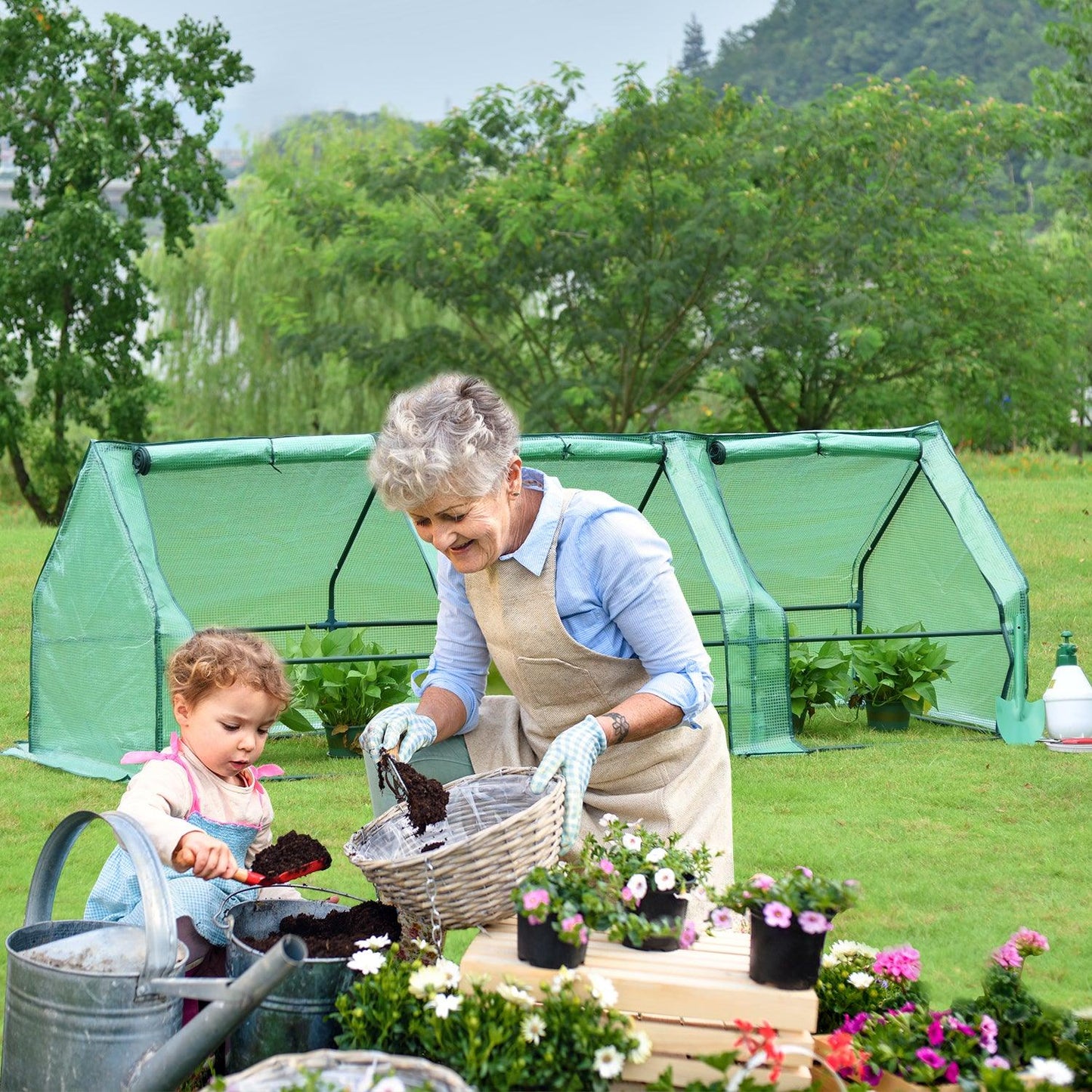 9 ft. x 3 ft. x 3 ft. Mini Greenhouse with 3 Zipper Doors, Water Resistant UV Protected Aoodor