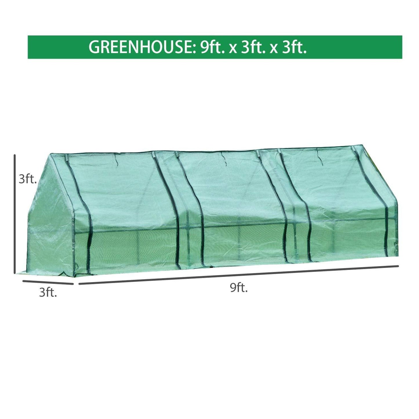 9 ft. x 3 ft. x 3 ft. Mini Greenhouse with 3 Zipper Doors, Water Resistant UV Protected Aoodor