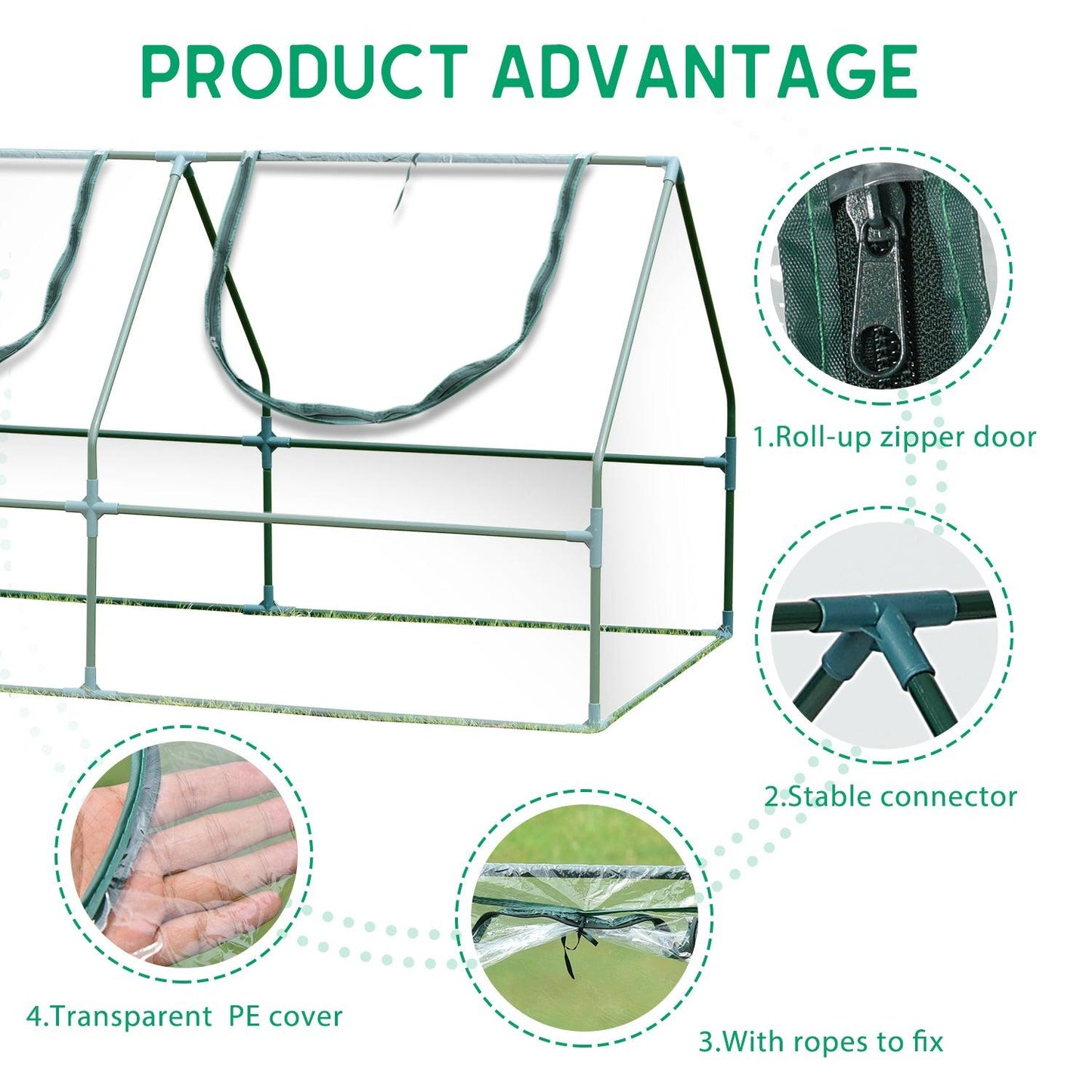 9 ft. x 3 ft. x 3 ft. Mini Greenhouse with 3 Zipper Doors, Water Resistant UV Protected Aoodor