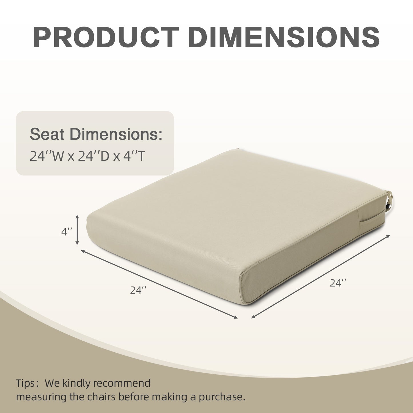 Outdoor Chair Cushion , Removable Cover with Hidden Zipper, Adaptable Secure Ties - Khaki Aoodor