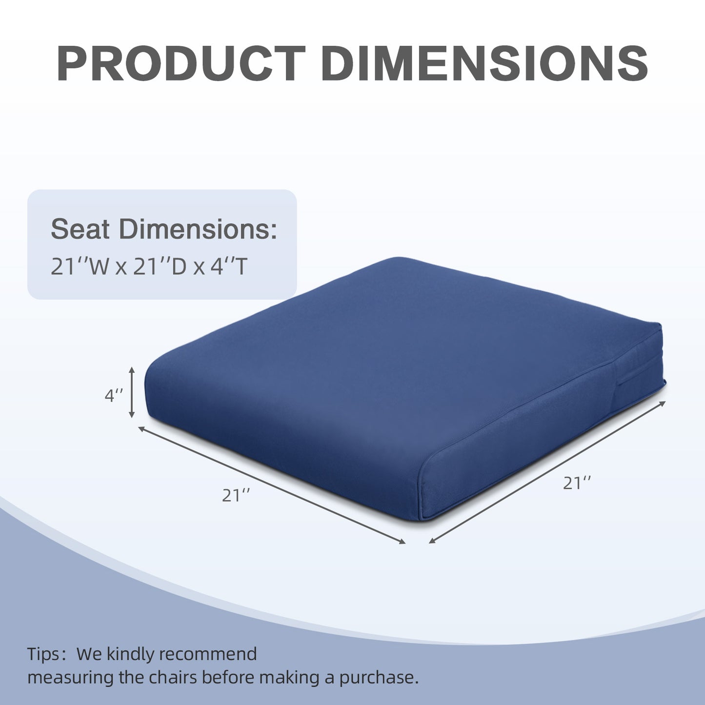 Outdoor Chair Cushion , Removable Cover with Hidden Zipper, Adaptable Secure Ties - Navy Blue Aoodor