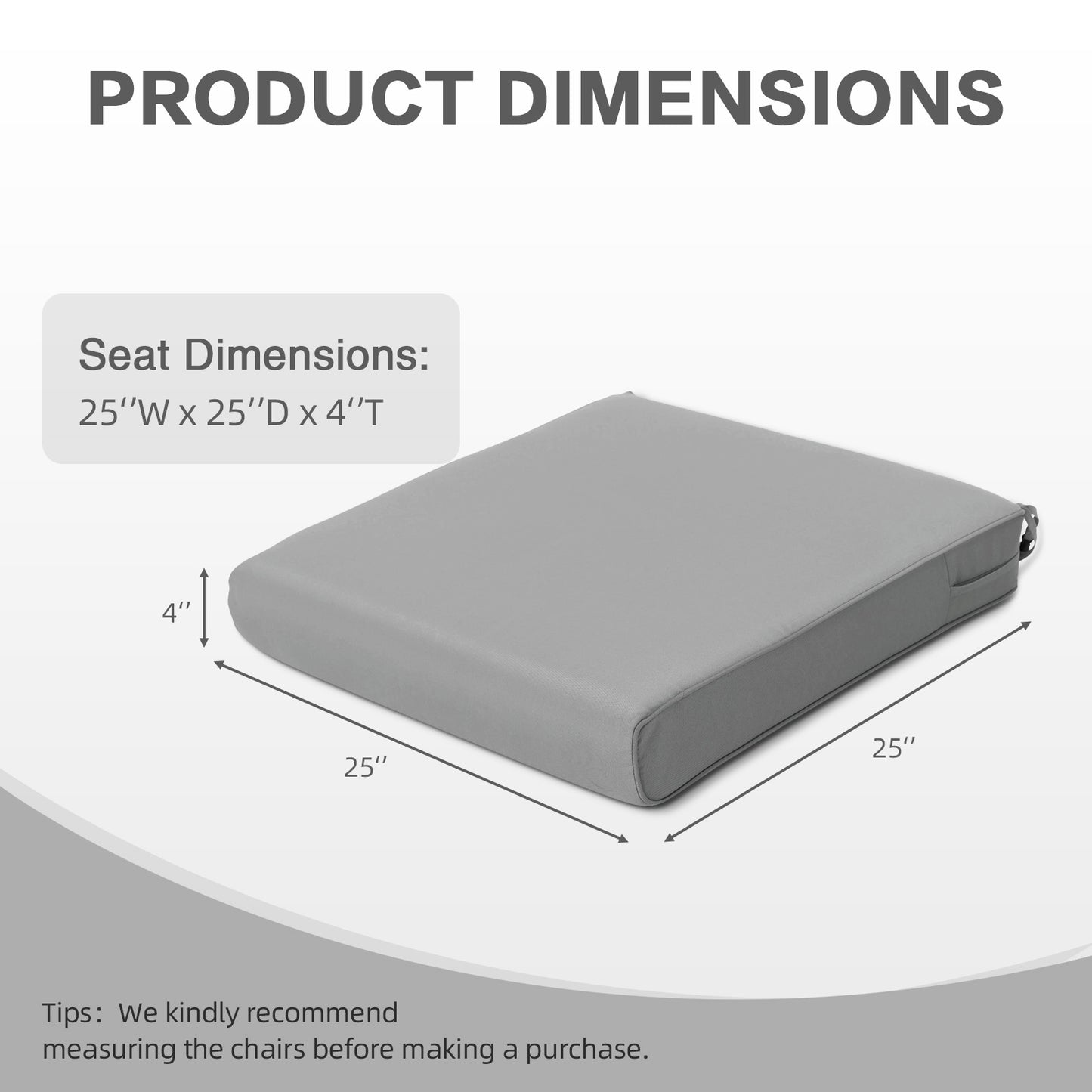 Outdoor Chair Cushion , Removable Cover with Hidden Zipper, Adaptable Secure Ties - Gray Aoodor