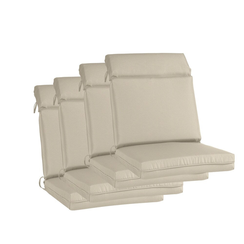 Outdoor Polyester High Back Dining Chair Cushion Set - Khaki