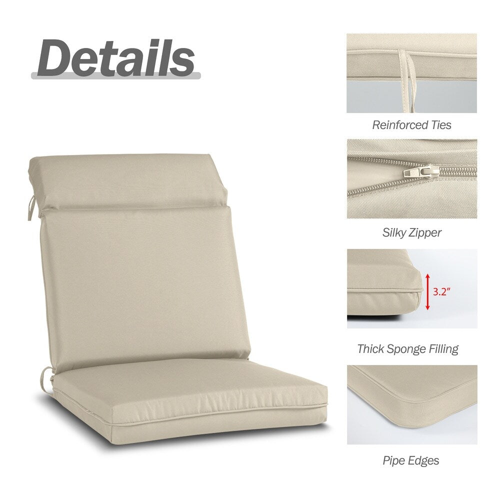 Outdoor Polyester High Back Dining Chair Cushion Set - Khaki