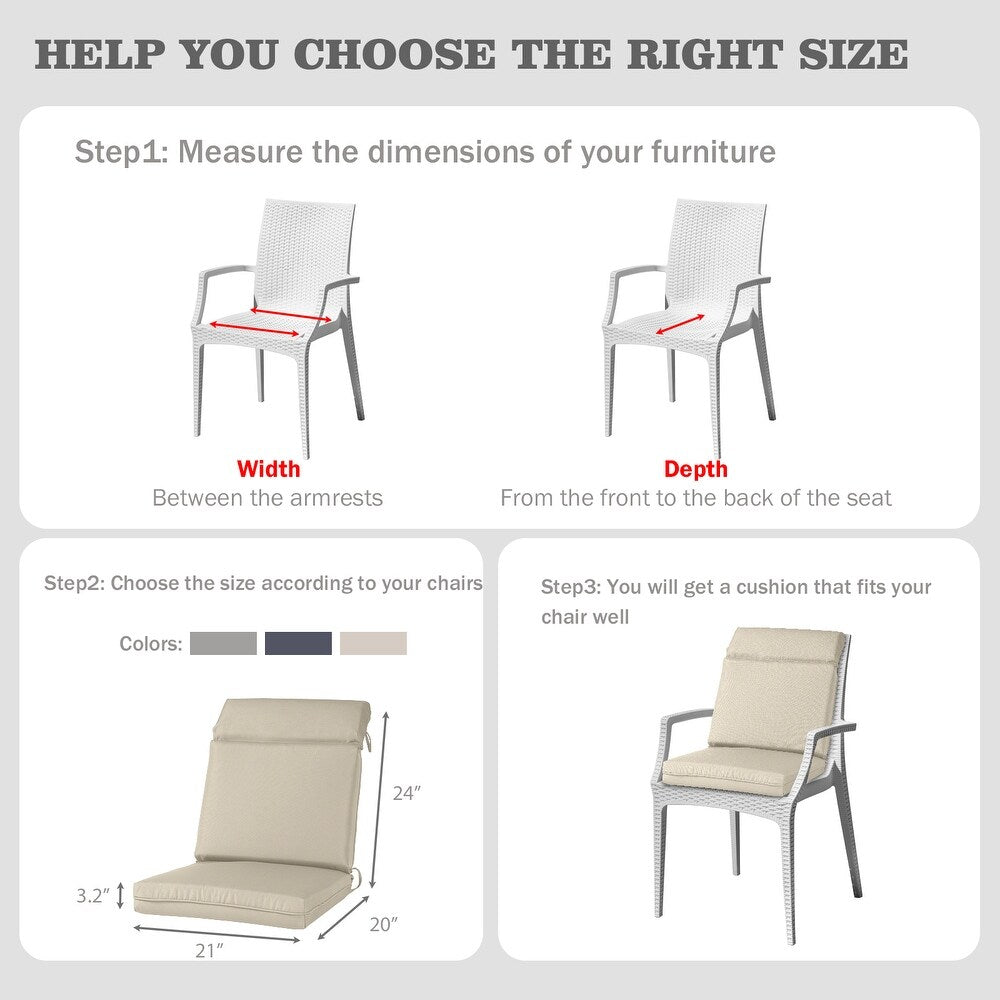 Outdoor Polyester High Back Dining Chair Cushion Set - Khaki