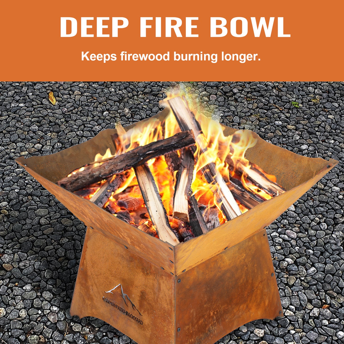 Aoodor 24" Rustic Corten Steel Fire Pit with 12" Stand, Rust Patina Finish, Detachable Wood-Burning Fire Bowl for Outdoors Deep Fire Bowl