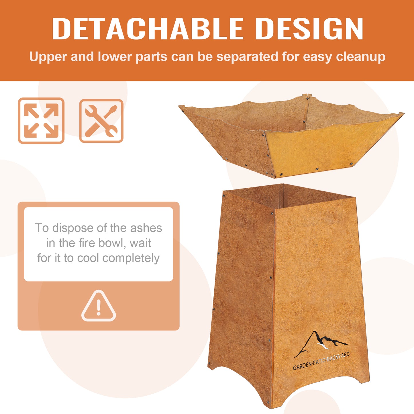 Aoodor 24" Rustic Corten Steel Fire Pit with 27" Stand, Rust Patina Finish, Detachable Wood-Burning Fire Bowl for Outdoor, Patio Decor Detachable Design