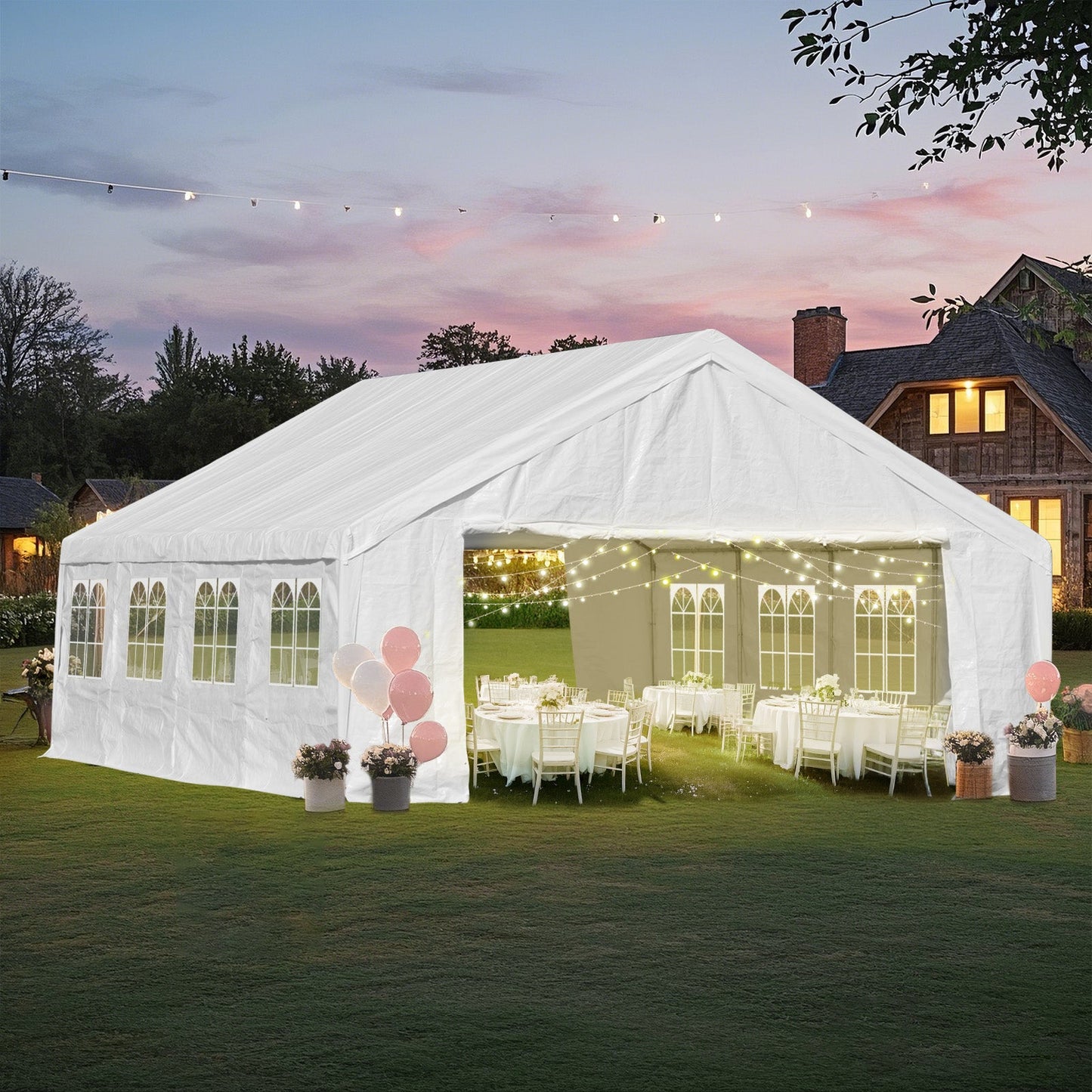 Aoodor 26x20 ft. Marquee Party Tent with Church Window Sidewalls - White Aoodor