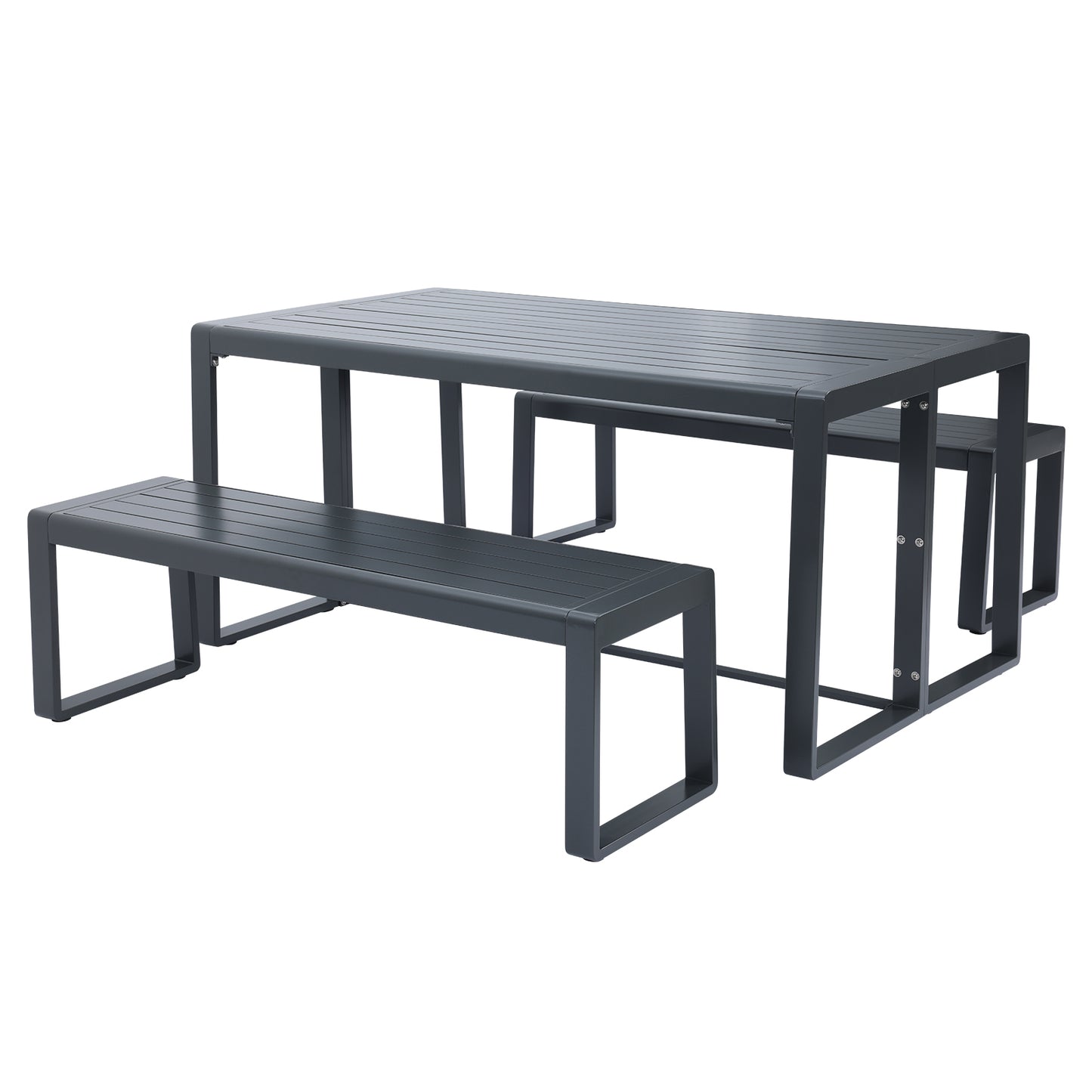 Aoodor 3-Piece Outdoor Patio Aluminum Dining Set with 1 Rectangular Picnic Table and 2 Benches Charcoal
