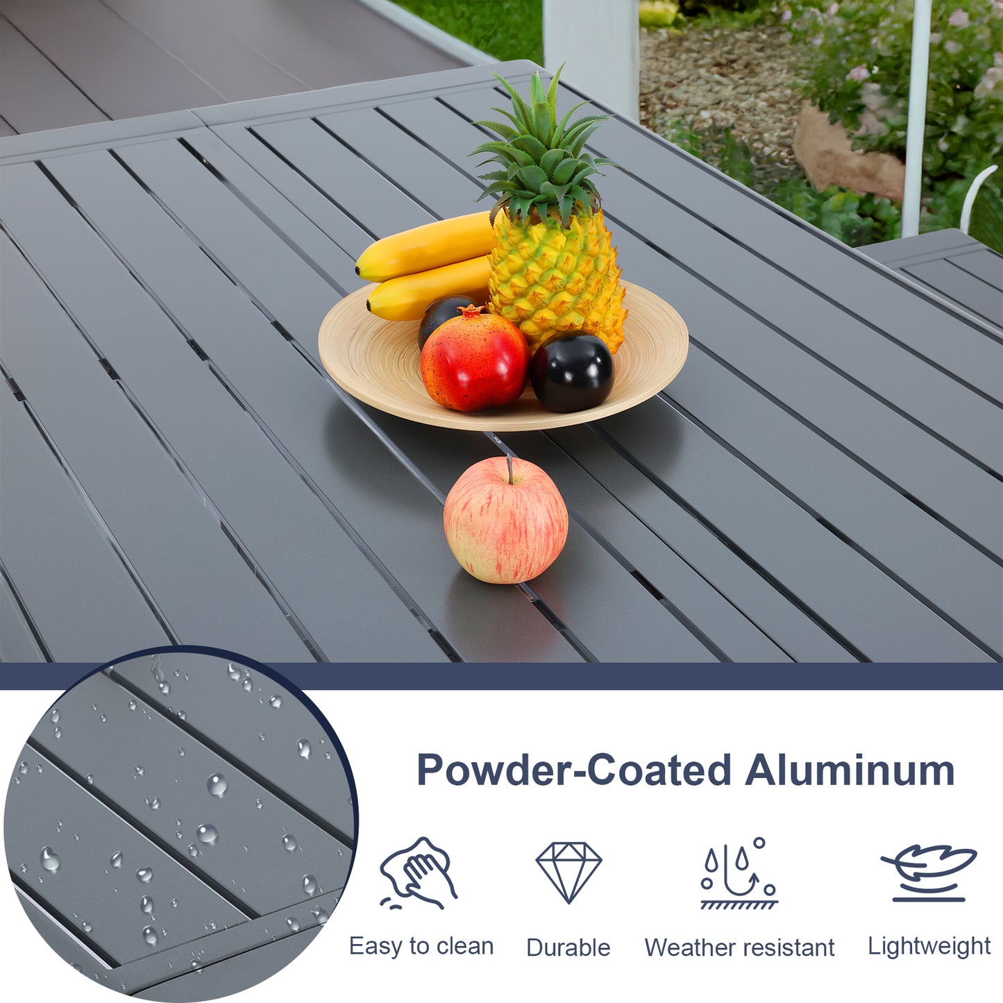 Aoodor 3-Piece Outdoor Patio Aluminum Dining Set with 1 Rectangular Picnic Table and 2 Benches Charcoal-powder-coated aluminum