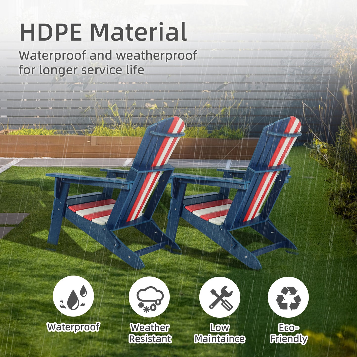 Aoodor Folding Adirondack Chair Nation Flag - HDPE Material