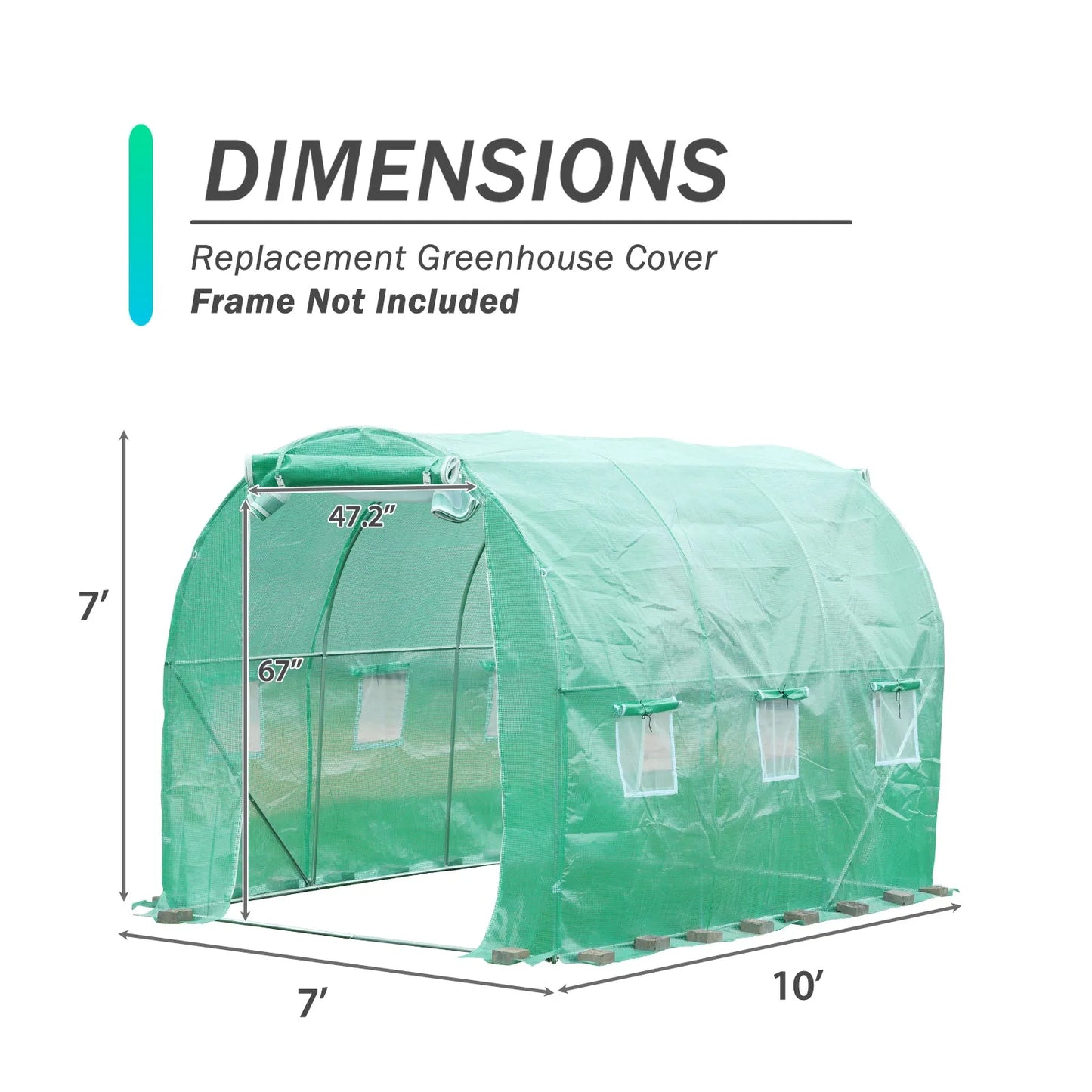 Aoodor Greenhouse Replacement Cover 10'X7'X7' Large Walk in Tunnel Outdoor Plant Gardening Greenhouse Spare Parts Cover (Frame NOT Included) product size